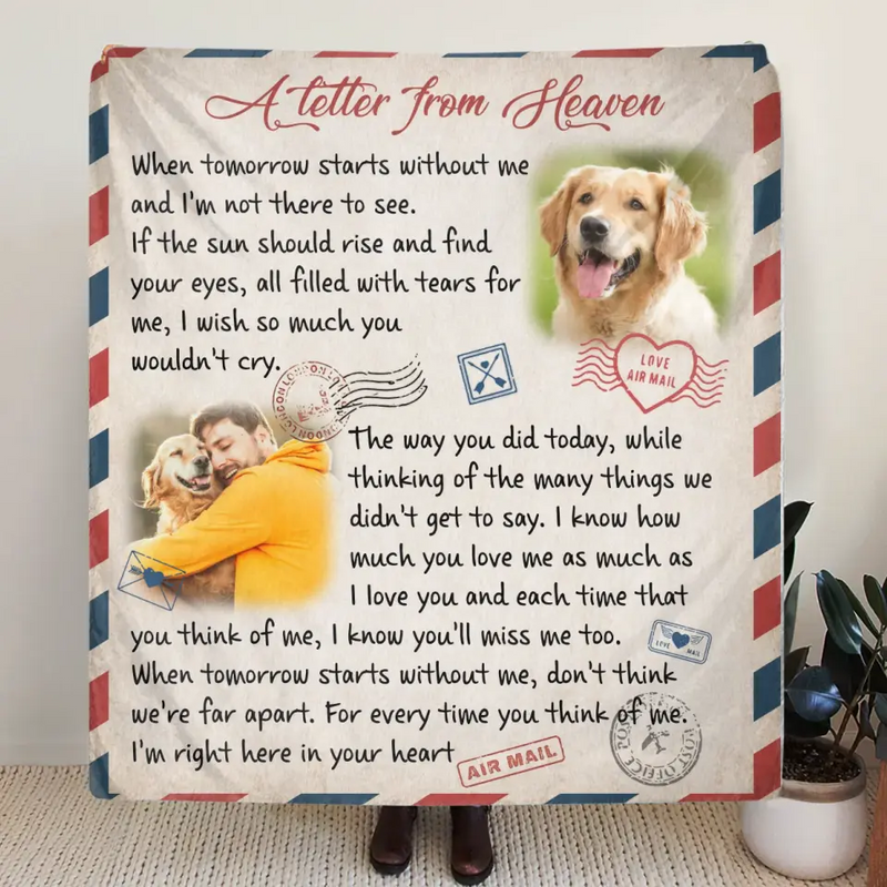 Personalized Memorial Pet Fleece Throw Blanket/Quilt - Upload Photo - Memorial Gift Idea For Pet Owners - A Letter From Heaven
