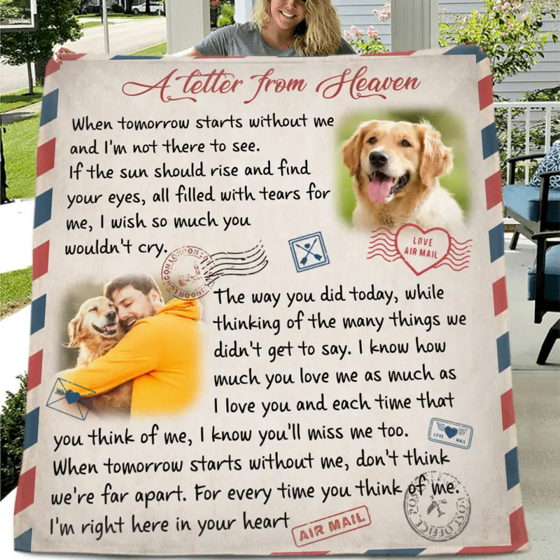 Personalized Memorial Pet Fleece Throw Blanket/Quilt - Upload Photo - Memorial Gift Idea For Pet Owners - A Letter From Heaven