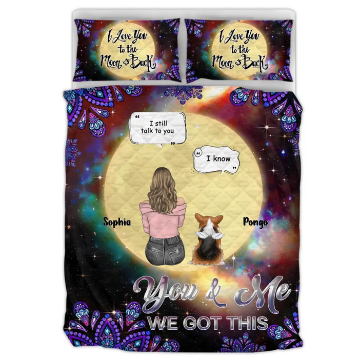 Personalized Dog Mom Quilt Bed Sets - Upto 4 Dogs -Gift Idea For Dog Owners/Lovers - I Love You To The Moon & Back
