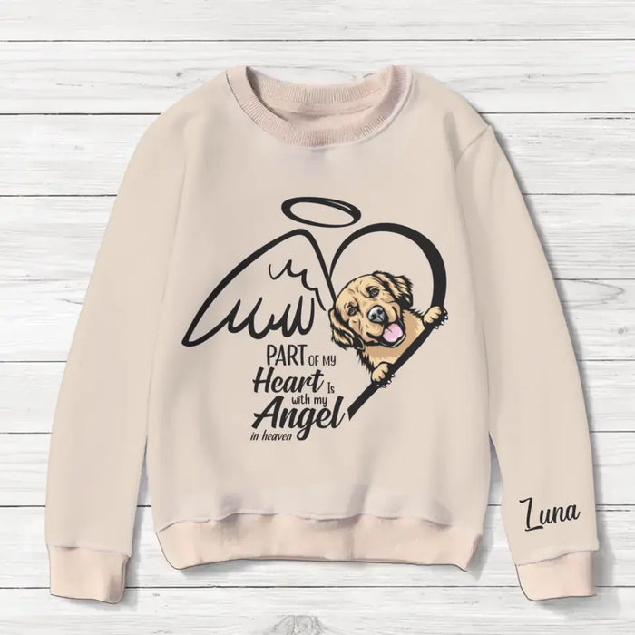 Custom Personalized Memorial Pet AOP Sweater - Upto 4 Dogs/Cats - Memorial Gift Idea for Christmas - Part Of My Heart Is With My Angel In Heaven