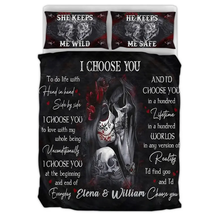 Custom Personalized Skull Couple Quilt Bed Sets - Memorial Gift Idea For Him/Her - I Choose You