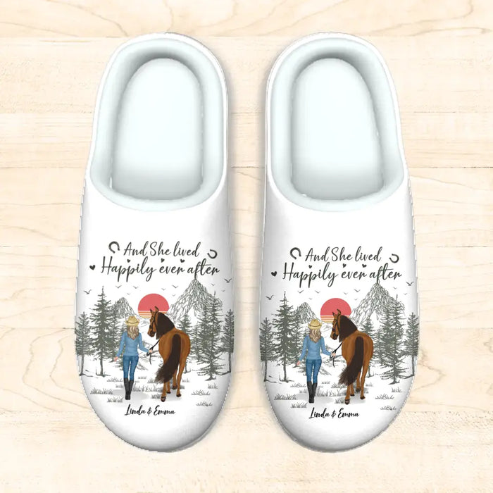 Custom Personalized Horse Plush Slippers - Upto 4 Horses - Gift Idea for Horse Lovers - And She Lived Happily Ever After