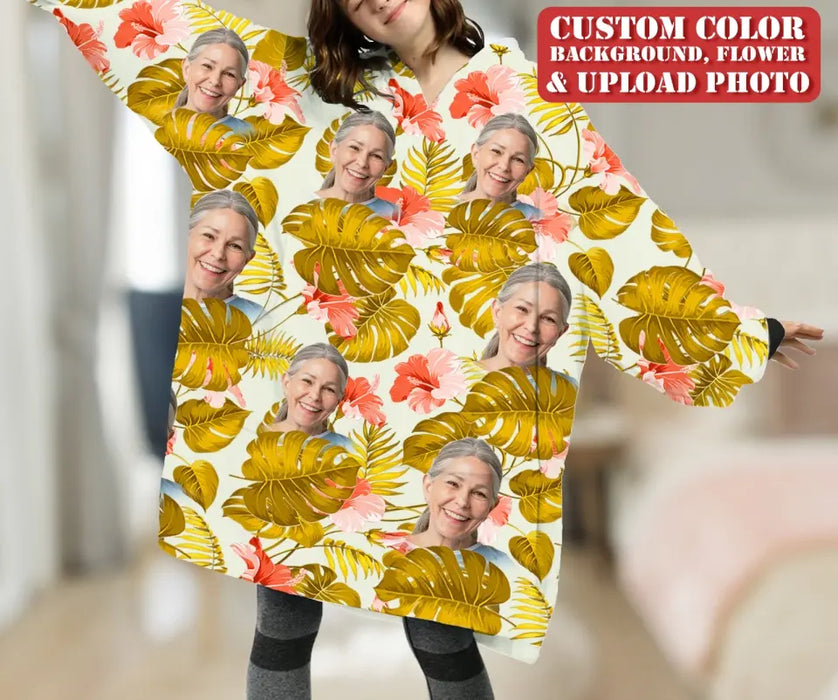 Personalized Custom Photo Blanket Hoodie - Gift Idea For Woman/ Grandma/ Mother/ Daughter/ Her