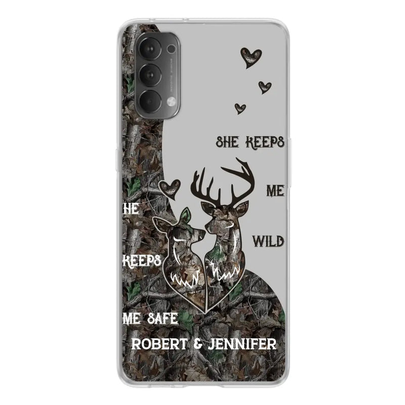 Personalized Deer Couple Phone Case - Gift Idea For Couple - He Keeps Me Safe She Keeps Me Wild - Case For Oppo/Xiaomi/Huawei