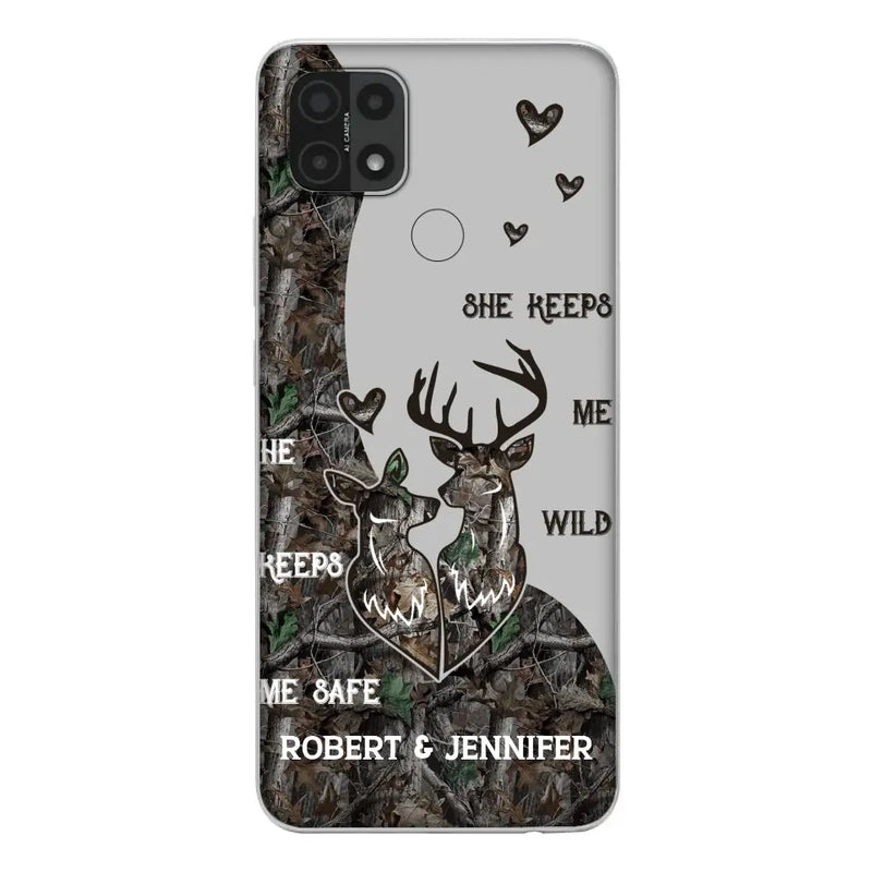 Personalized Deer Couple Phone Case - Gift Idea For Couple - He Keeps Me Safe She Keeps Me Wild - Case For Oppo/Xiaomi/Huawei