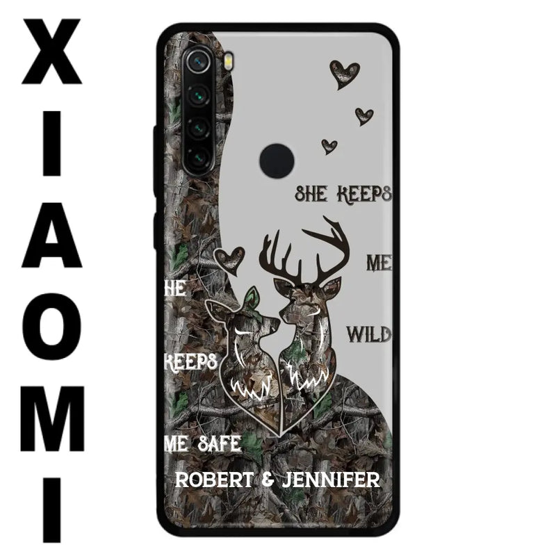 Personalized Deer Couple Phone Case - Gift Idea For Couple - He Keeps Me Safe She Keeps Me Wild - Case For Oppo/Xiaomi/Huawei