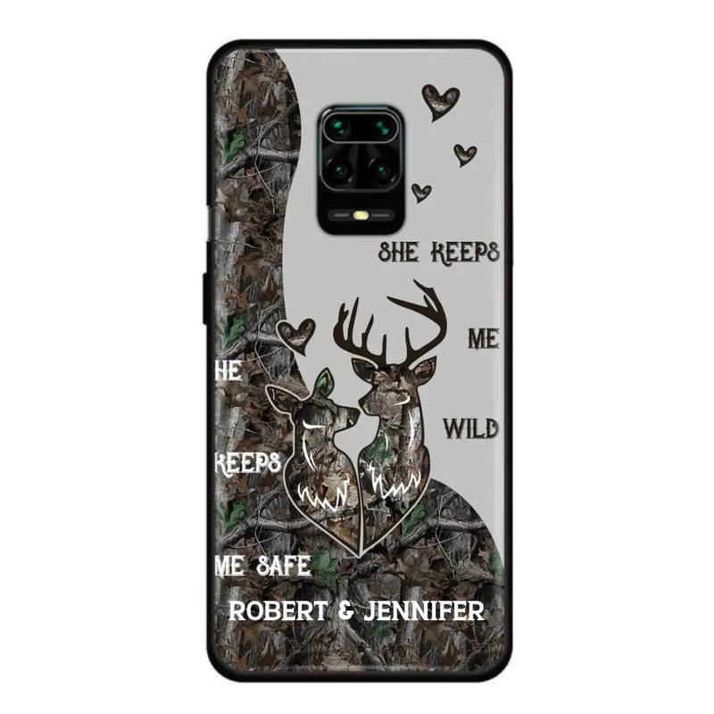 Personalized Deer Couple Phone Case - Gift Idea For Couple - He Keeps Me Safe She Keeps Me Wild - Case For Oppo/Xiaomi/Huawei