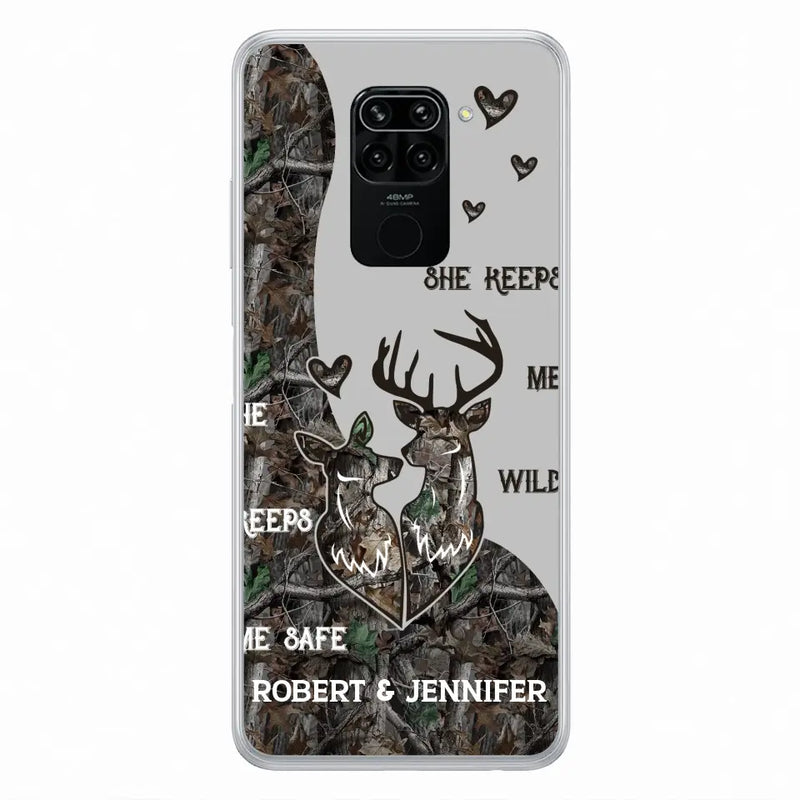 Personalized Deer Couple Phone Case - Gift Idea For Couple - He Keeps Me Safe She Keeps Me Wild - Case For Oppo/Xiaomi/Huawei