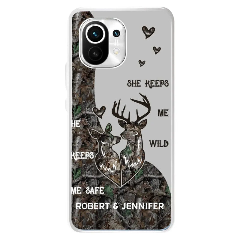 Personalized Deer Couple Phone Case - Gift Idea For Couple - He Keeps Me Safe She Keeps Me Wild - Case For Oppo/Xiaomi/Huawei