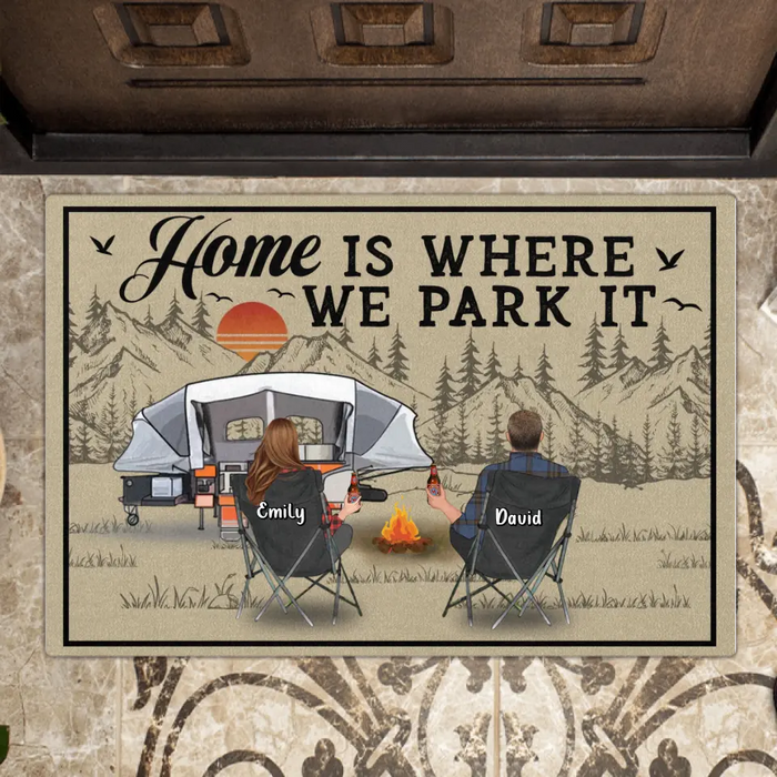 Custom Personalized Camping Doormat - Gift Idea For Camping Lover/ Couple/ Family/ Friends - Home Is Where We Park It