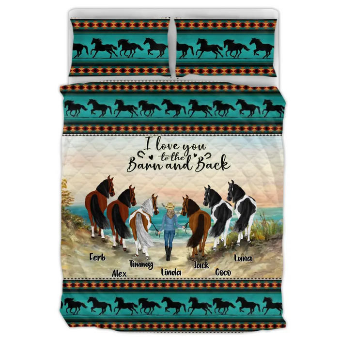 Custom Personalized Horse Girl Quilt Bed Sets - Gift Idea For Horse Lovers/Girl - Upto 6 Horses - I Love You To The Barn And Back