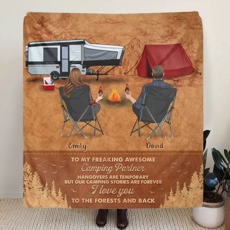 Personalized Camping Fleece Throw Blanket/Quilt - Gift Idea For Camping Lover/Couple - To My Freaking Awesome Camping Partner