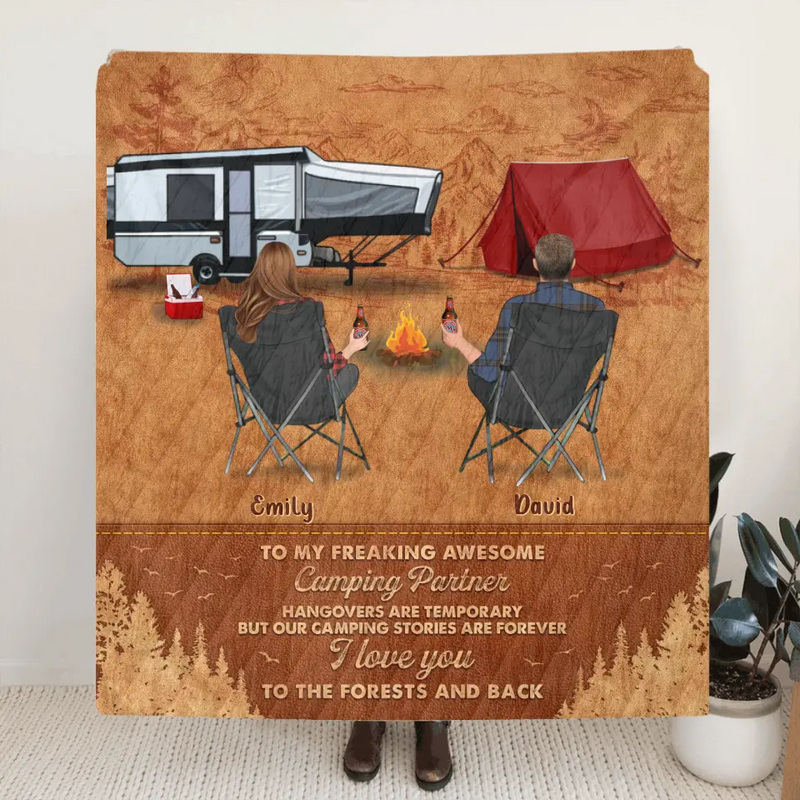 Personalized Camping Fleece Throw Blanket/Quilt - Gift Idea For Camping Lover/Couple - To My Freaking Awesome Camping Partner