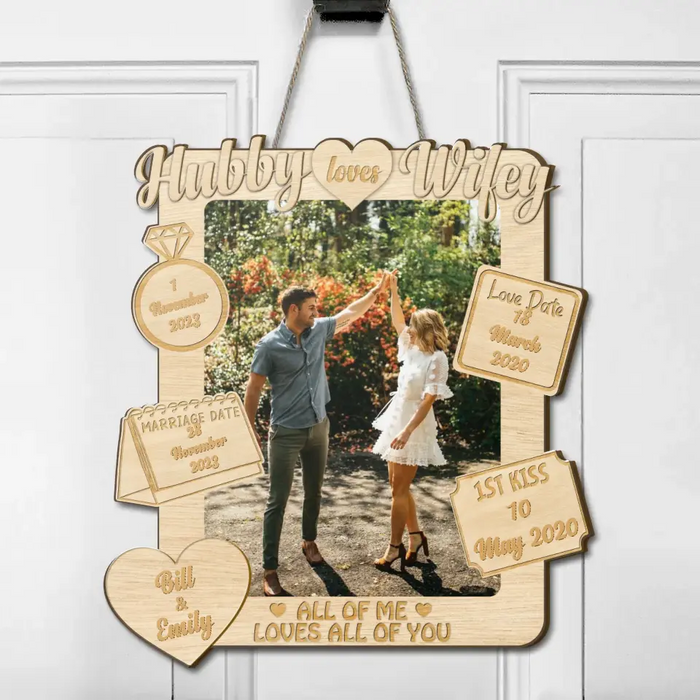 Custom Personalized Couple Wooden Sign - Anniversary Gift Idea For Couple/ Him/ Her - Hubby Loves Wifey