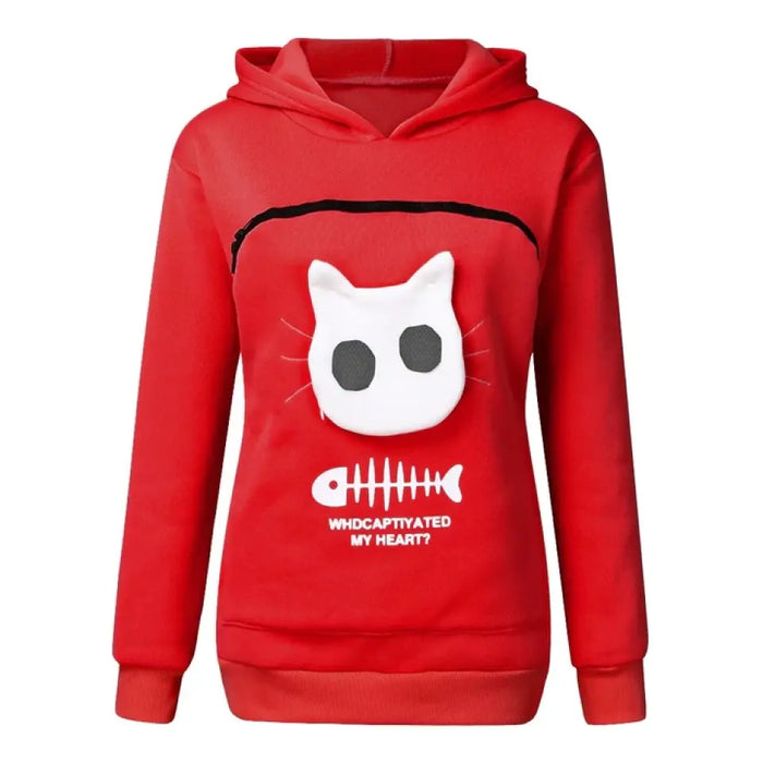 Custom Personalized Women Hoodie Sweatshirt With Cat Pet Pocket Long Sleeve Sweater Cat Outfit - Gift Idea For Dog/Cat Owner