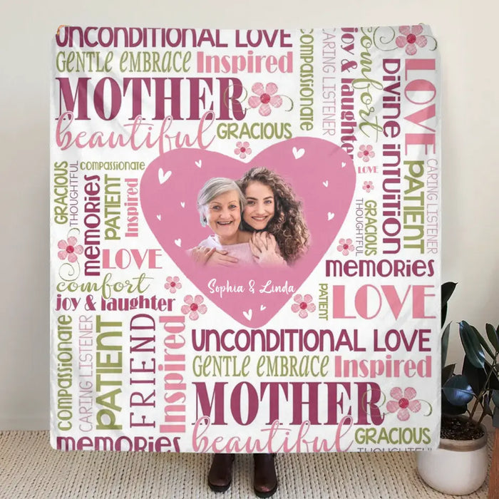 Custom Personalized Mom & Daughter Photo Quilt/ Single Layer Fleece Blanket - Upload Photo - Gift Idea For Mother/Daughter - Unconditional Love