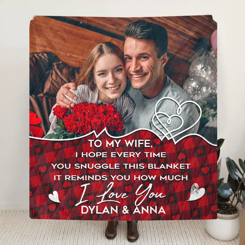 Personalized Couple Photo Quilt/Fleece Throw Blanket - Upload Photo - Gift Idea For Couple/Husband/Wife/Valentine's Day - To My Wife