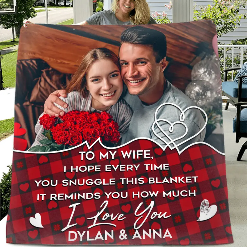 Personalized Couple Photo Quilt/Fleece Throw Blanket - Upload Photo - Gift Idea For Couple/Husband/Wife/Valentine's Day - To My Wife