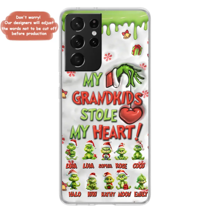 Custom Personalized Christmas Mama Grandkid Phone Case - Gift Idea For Grandkids - Upto 10 Kids - My Grandkids Stole My Heart - Case For iPhone/Samsung