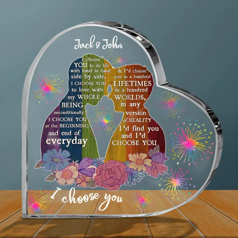 Custom Rainbow Him & Him Couple Acrylic Plaque - Valentine's Day Gift Idea For Couple - I Choose You To Do Life With Hand In Hand