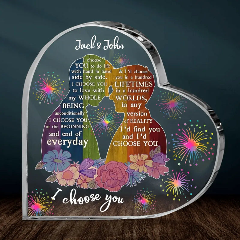 Custom Rainbow Him & Him Couple Acrylic Plaque - Valentine's Day Gift Idea For Couple - I Choose You To Do Life With Hand In Hand