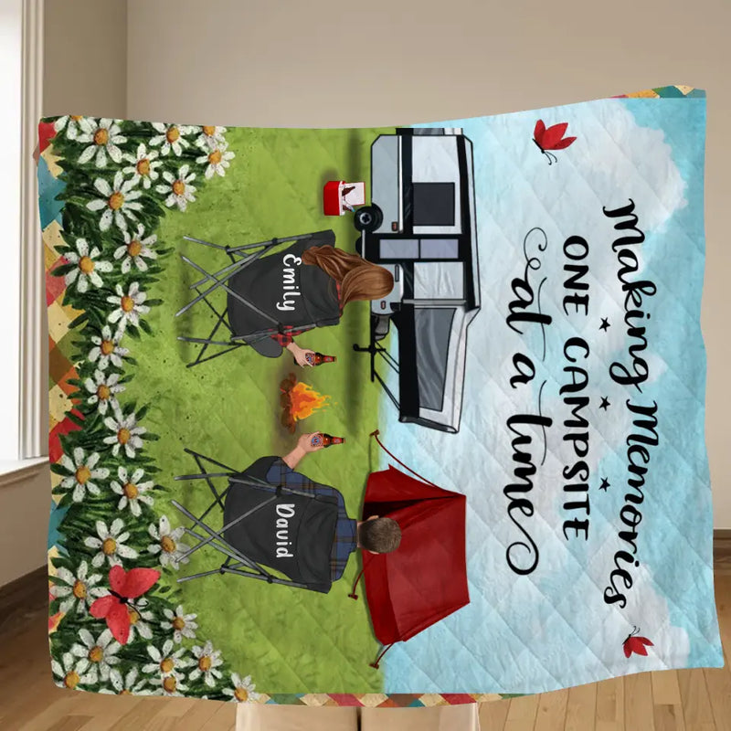 Personalized Camping Couple Family Fleece Throw Blanket/Quilt - Gift Idea For Whole family, Camping lovers - Making Memories One Campsite At A Time