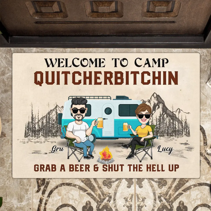 Custom Personalized Couple Doormat - Best Gift Idea For Couple/Camping Lovers/Dog Lovers - Welcome To Camp Quitcherbitchin