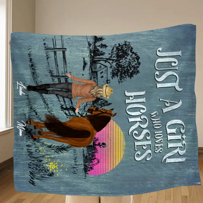 Custom Personalized Horse Girl Quilt/Single Layer Fleece Blanket - Gift Idea For Girl/Horse Lovers -  Upto 6 Horses - Just A Girl Who Loves Horses