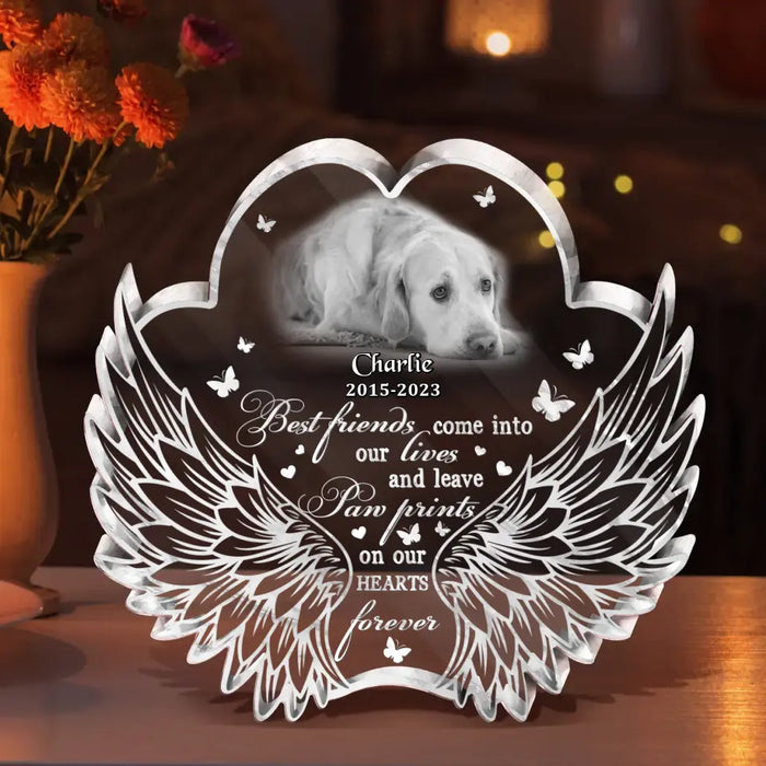 Custom Personalized Paw Wings Dog Memorial Gift Idea For Christmas/ Pet Lover - Upload Photo - Best Friends Come Into Our Lives And Leave Paw Prints On Our Hearts