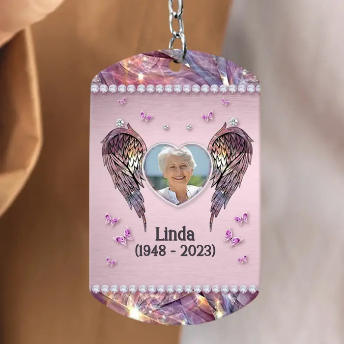 Custom Personalized Memorial Wings Aluminum Keychain - Upload Photo - Memorial Gift Idea For Family Member - Always Loved Never Forgotten Forever Missed