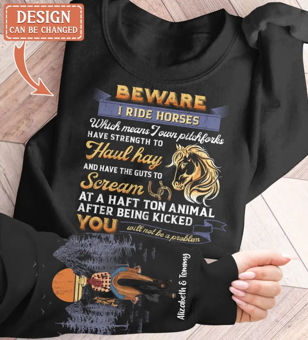 Custom Personalized Horse Girl AOP Sweater - Gift Idea For Horse Lover - Beware I Ride Horses Which Means I Own Pitchforks Have Strength To Haul Hay