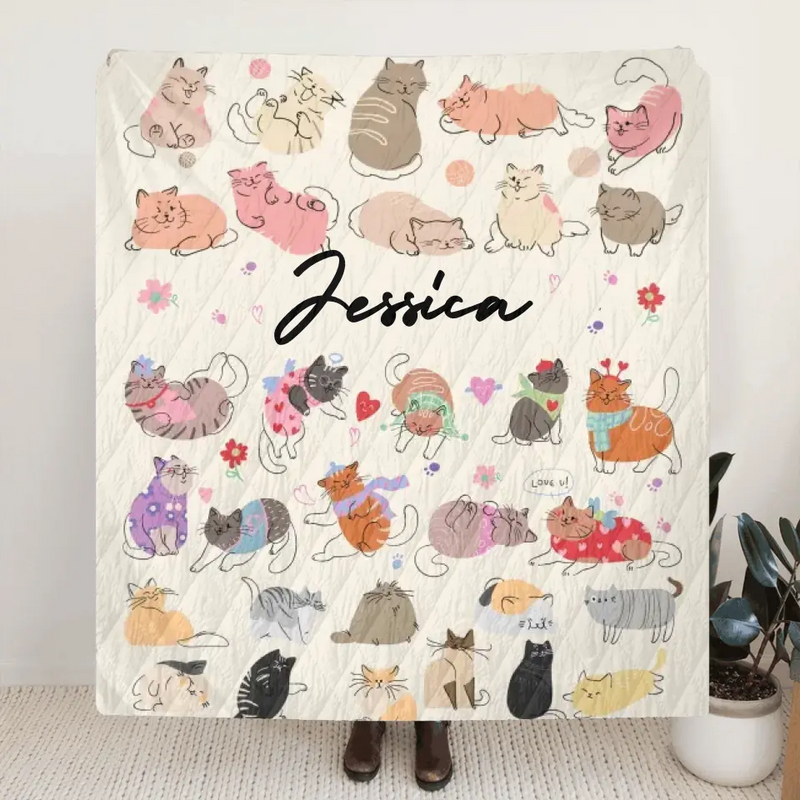 Custom Cat Fleece Throw Blanket/Quilt/Pillow Cover - Gift Idea For Cat Lovers/Owners