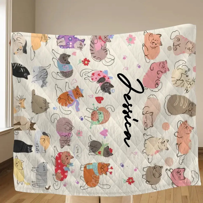 Custom Cat Fleece Throw Blanket/Quilt/Pillow Cover - Gift Idea For Cat Lovers/Owners
