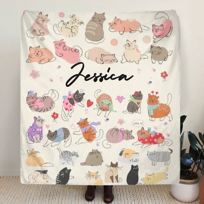 Custom Cat Fleece Throw Blanket/Quilt/Pillow Cover - Gift Idea For Cat Lovers/Owners