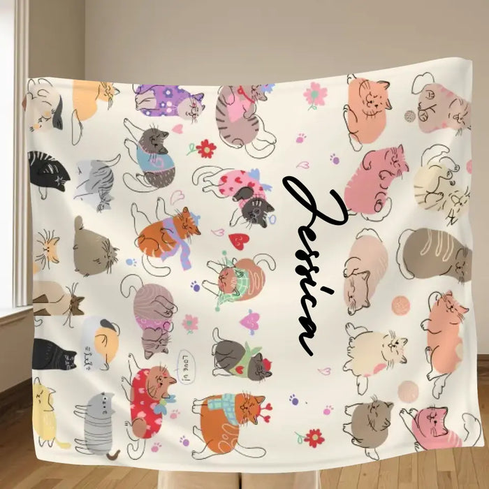 Custom Cat Quilt/Single Layer Fleece Blanket/Pillow Cover - Gift Idea For Cat Lovers/Owners