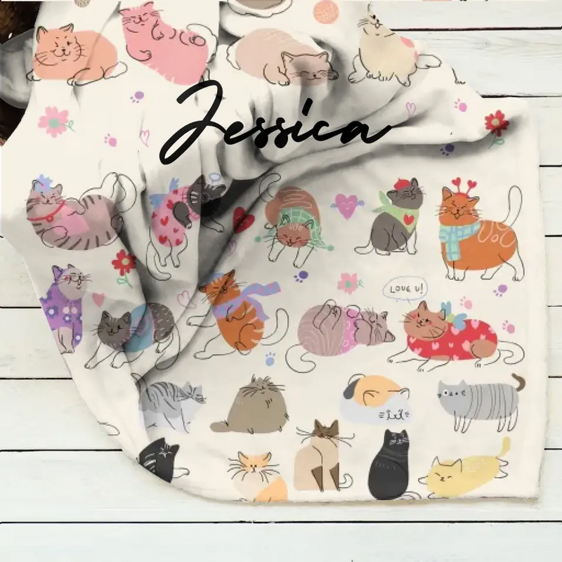 Custom Cat Fleece Throw Blanket/Quilt/Pillow Cover - Gift Idea For Cat Lovers/Owners