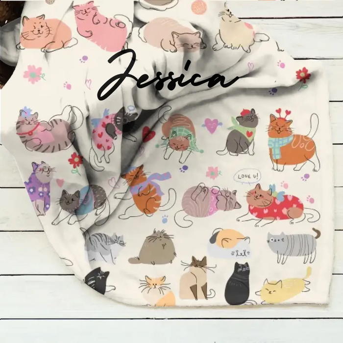 Custom Cat Quilt/Single Layer Fleece Blanket/Pillow Cover - Gift Idea For Cat Lovers/Owners