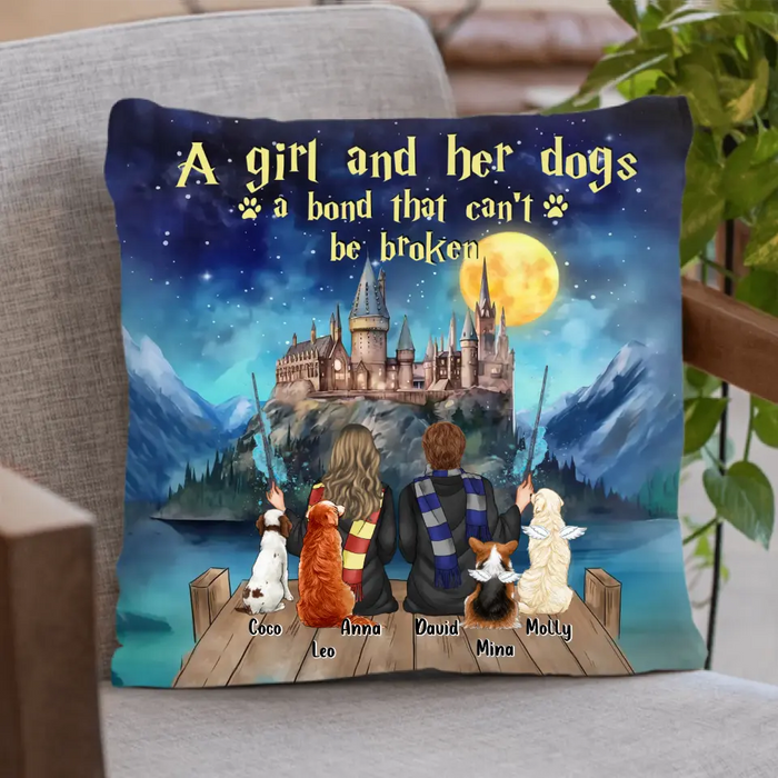 Personalized Girl & Dogs Quilt/Fleece Throw Blanket/Pillow Cover - Gift Idea For Dog Lovers/Owners - Up to 4 Dogs - A Girl And Her Dogs A Bond That Can't Be Broken