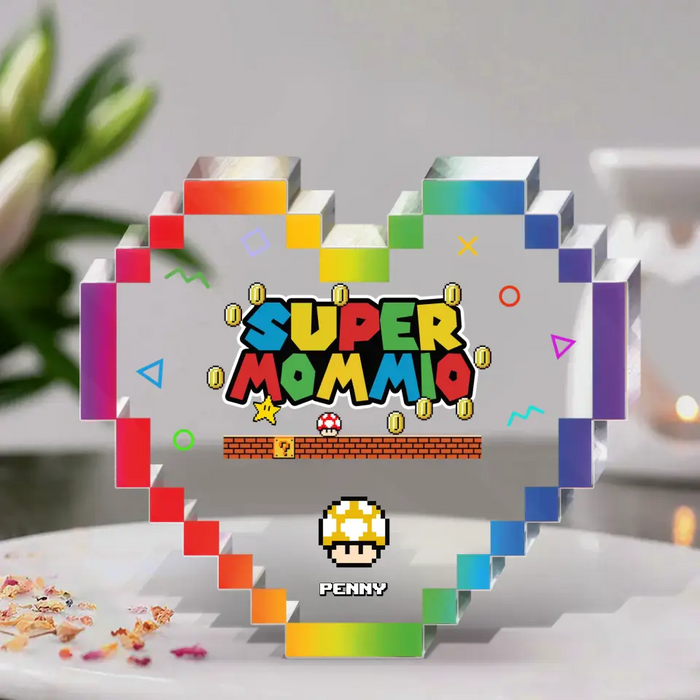 Personalized Super Mommio Funny Acrylic Plaque - Up to 8 Kids - Gift For Family/Mom/Grandma/Gamer