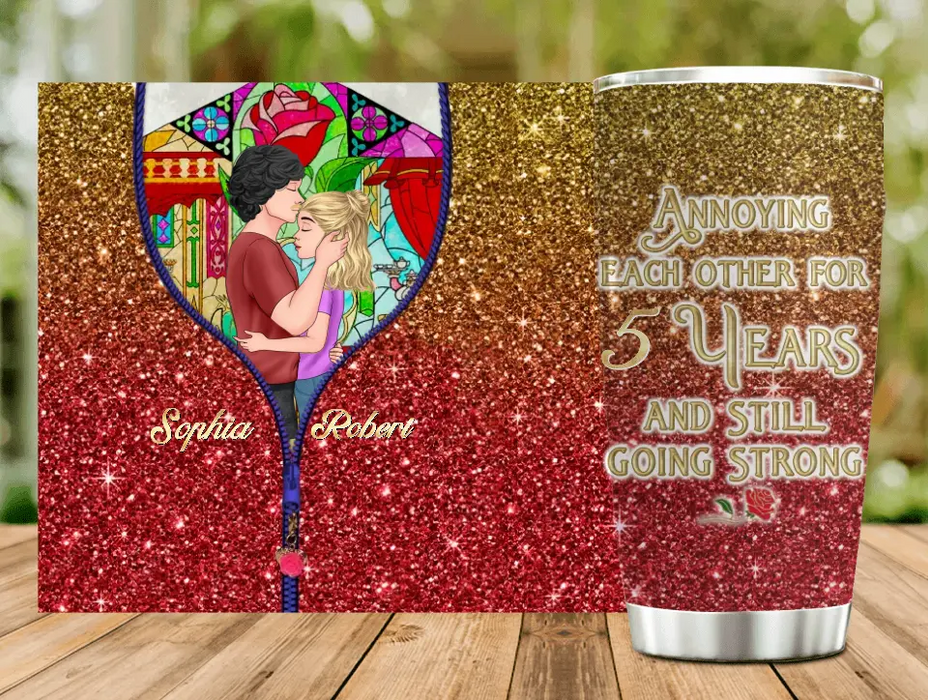 Custom Personalized Couple Tumbler - Gift Idea For Couple/Him/Her/Valentine's Day - Annoying Each Other For 5 Years And Still Going Strong