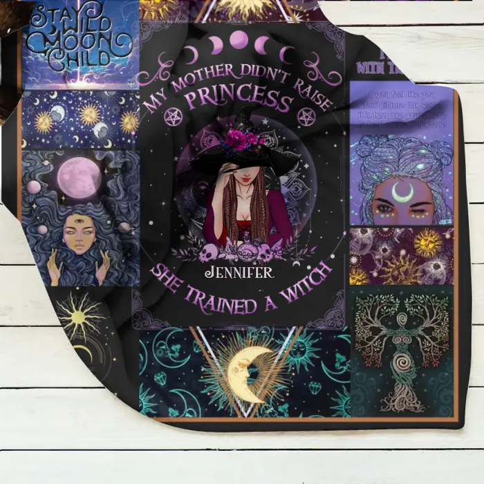 Custom Personalized Witch Quilt/Fleece Blanket/Pillow Cover - Halloween Gift Idea For Witch Lovers - My Mother Didn't Raise Princess