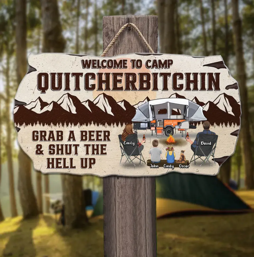 Personalized Camping Wooden Sign - Couple/Parents With Up to 3 Children & 3 Pets - Gift Idea For Family/Camping Lovers - Making Memories One Campsite At A Time