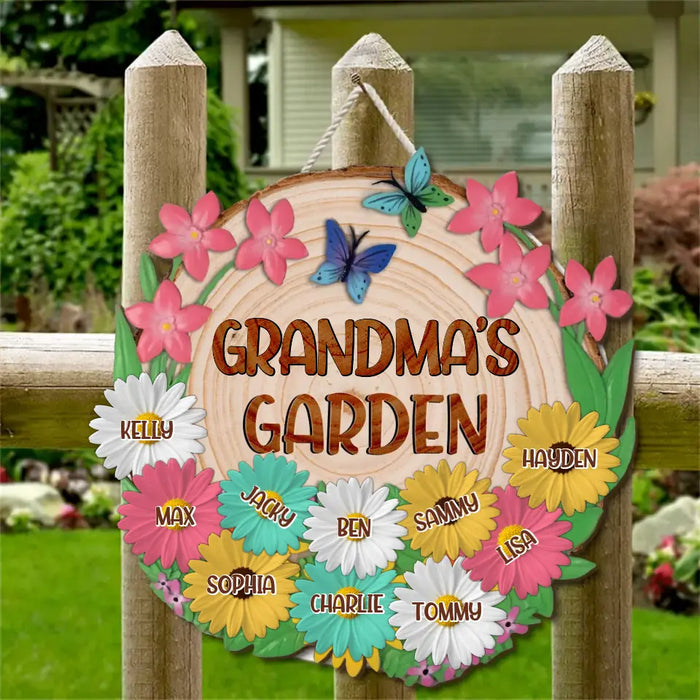 Custom Personalized Flower Wooden Sign - Upto 10 Names - Gift Idea for Grandma