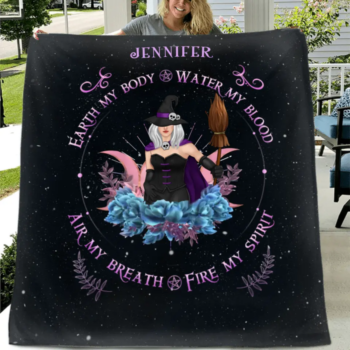 Personalized Witch Quilt/Fleece Blanket - Halloween Gift Idea For Witch Lovers - Earth My Body Water My Blood