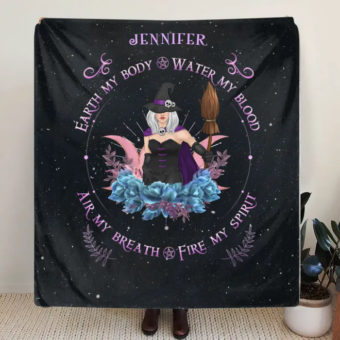 Personalized Witch Quilt/Fleece Blanket - Halloween Gift Idea For Witch Lovers - Earth My Body Water My Blood