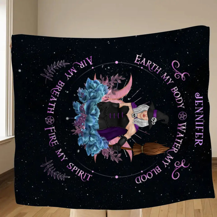 Personalized Witch Quilt/Fleece Blanket - Halloween Gift Idea For Witch Lovers - Earth My Body Water My Blood