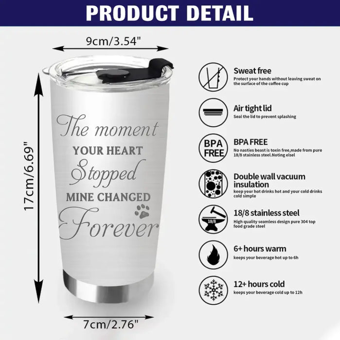 Custom Personalized Memorial Cat Tumbler - Upto 4 Cats - Gift Idea for Cat Lovers/Owners - The Moment Your Heart Stopped Mine Changed Forever