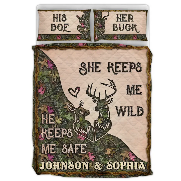 Personalized Couple Quilt Bed Sets - Gift For Couple/ Husband/ Wife/ Valentine's Day - She Keeps Me Wild