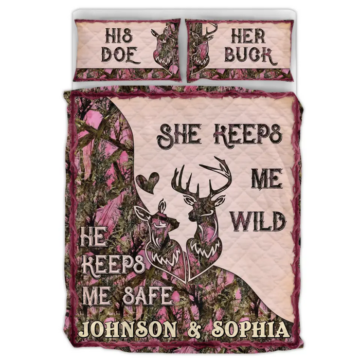 Custom Personalized Couple Quilt Bed Sets - Gift Idea For Couple/ Husband/ Wife/ Valentine's Day - She Keeps Me Wild