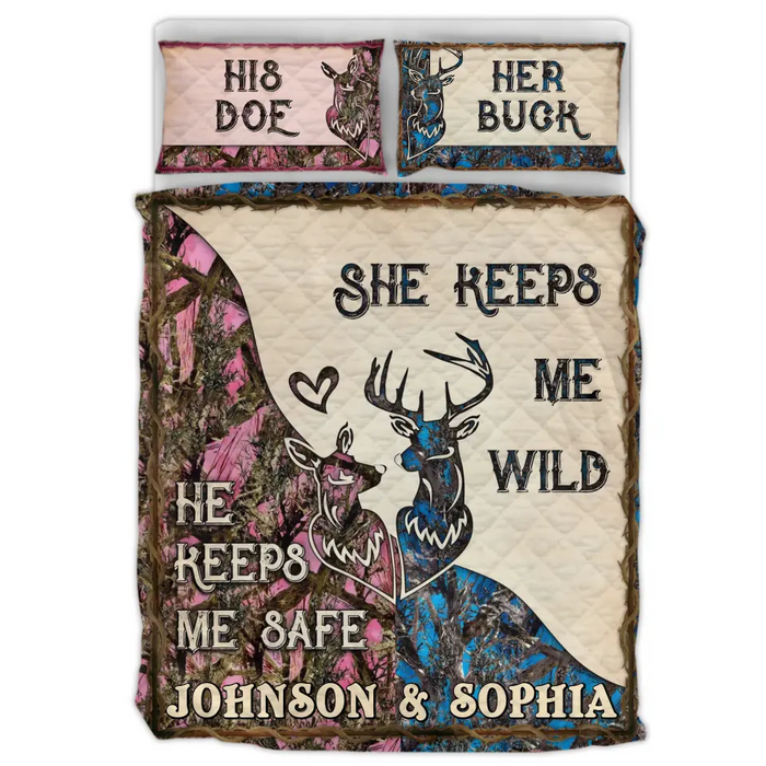Personalized Couple Quilt Bed Sets - Gift For Couple/ Husband/ Wife/ Valentine's Day - He Keeps Me Safe